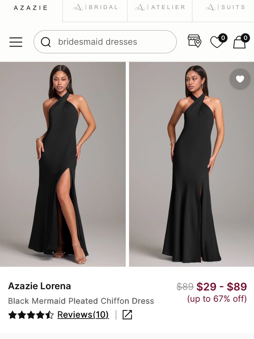 Azazie Black Slit Mermaid Gown